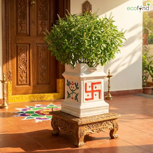 Image of ecofynd 12 inches Tulsi Ceramic Plant Pots, Flower Pot with Drainage Hole, Decorative Modern Indoor Planters, Home Garden Decor for Living Room Bedroom Interior (Ivory,CPOT040)