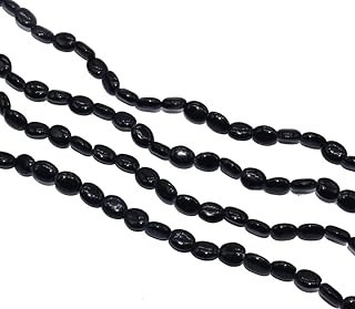 Beadman 8 * 4mm Handmade- Hand Crafted Black Flat Oval (Bedbug Shaped) Glass Beads for Bracelet-Necklace-Key Rings - Pack Price In India
