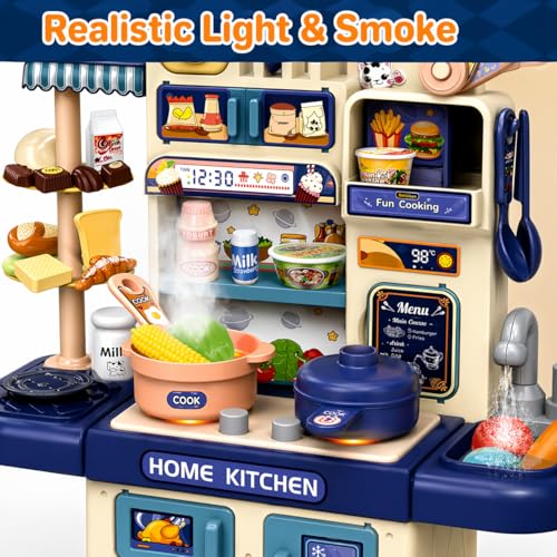 Image of Kids Kitchen Playset with Realistic Steam & Lights | 39 PCS Pretend Play Cooking Set with Sink, Stove, Oven, Fridge & Accessories | Mini Kitchen Toy Set for Girls Age 3+ Year