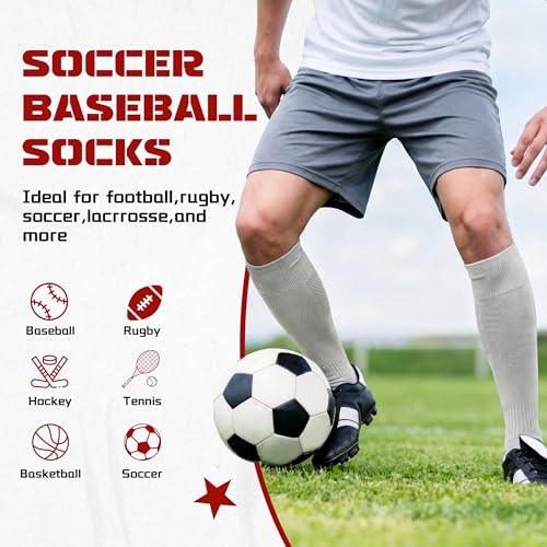 Sunew Youth Soccer Socks,Womens Baseball Socks for Girls 10-12 Year Old Sport Team Moisture Wick Football Volleyball Rugby Softball Homecoming Socks for Summer Youth Leagues Grey Medium 2 Pairs by Sunew - Image 3