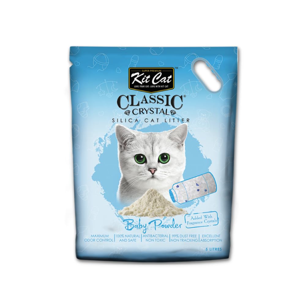 Kit Cat Crystal Silica Cat Litter Baby Powder 5L, Blue, Kitcat