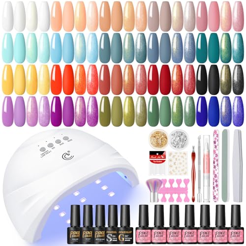 Peacecolor Kit Uñas Semipermanentes, 20 Colores Pintauñas Semipermanentes con Lampara Uñas y Capa Base, Capa Superior Brillante y Mate, Kit Uñas Semipermanentes para Salón de Arte de Uñas DIY en Casa