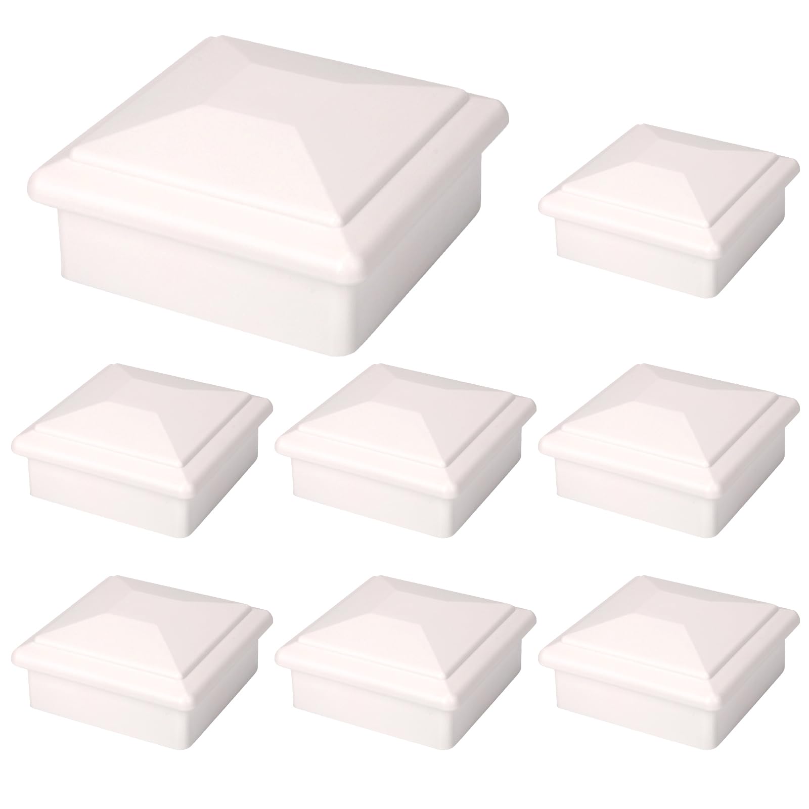 8 Pack 4x4 Fence Post Caps for True/Actual 3 5/8" x 3 5/8" Wood Post, Made from Durable Plastic and Against Fading, Keep Post from Cracking and Rotting (White, 8Pack)