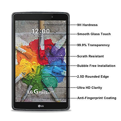 Rbeik Lg G Pad X 8.0 Screen Protector Glass, Scratch Resistant 9H Hardness Tempered Glass Screen Protector For Lg G Pad X 8.0" At & T V520 / T-Mobile V521 2016 Released #TOP2