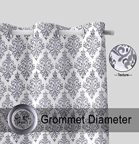Image of HOMEMONDE 9 Feet Grey Modern Grommet Semi Sheer Curtains - Long Door Cotton Drapes Decorative for Living Room, Bedroom, Balcony Panels (Grey Ikat - 108 Inches)