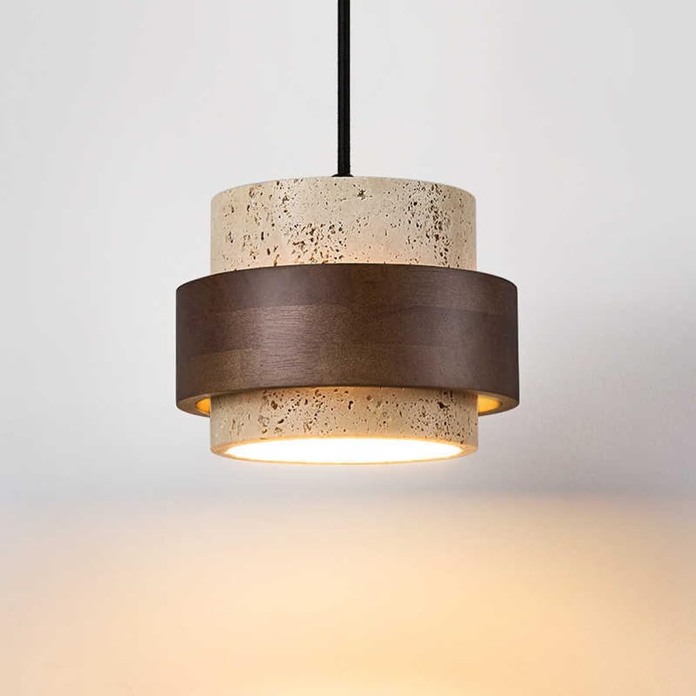 (2)Nordic Natural Travertine Pendant Light Wabi-sabi Stone Chandelier Retro Industry Hanging Ceiling Lamp for Bedroom Bedside Study Dining Table Lighting (Natural)