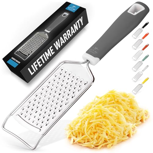 Image of Zulay Kitchen Professional Cheese Grater Stainless Steel - Durable Rust-Proof Metal Lemon Zester Grater With Handle - Flat Handheld Grater For Cheese, Chocolate, Spices, And More - Grey