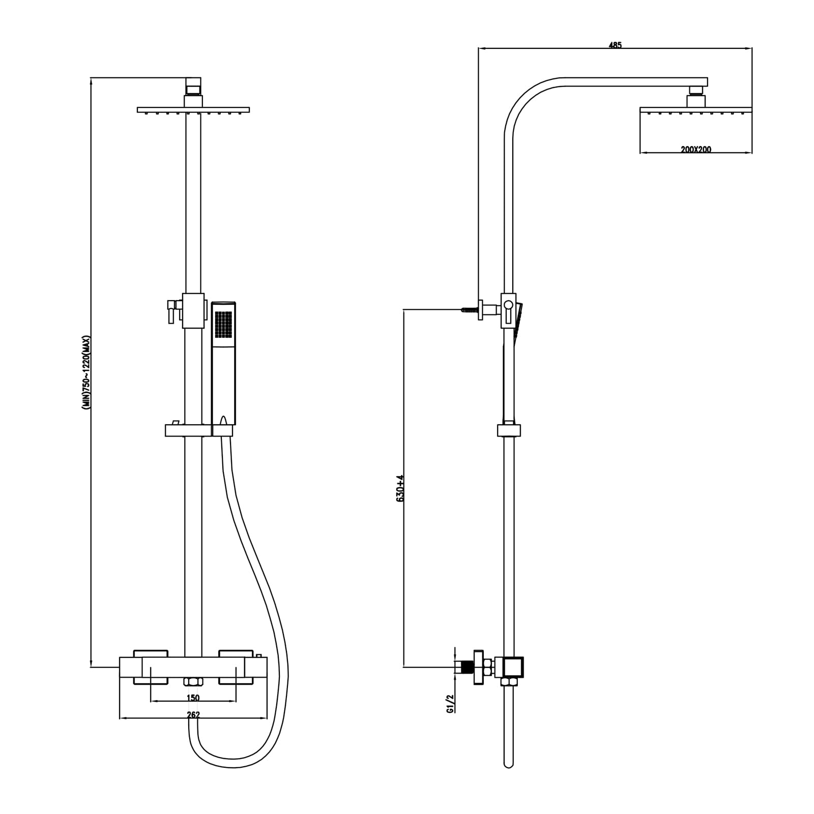 KOMIRO Duschsystem mit Thermostat, Regendusche mit Armatur, Duscharmatur mit thermostat, Duschkopf mit Schlauch und Edelstahl Höheverstellbarer Duschstange, Duschsäule Duschset, Eckig, Chrom