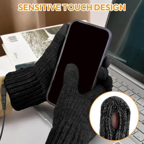Fouvin Beheizbare Handschuhe, Winterhandschuhe, USB Handschuhe für Damen und Herren,Touchscreen Skihandschuhe Fahrradhandschuhe mit 3-stufige Temperaturregelung 45-40-37 °C (Schwarz)