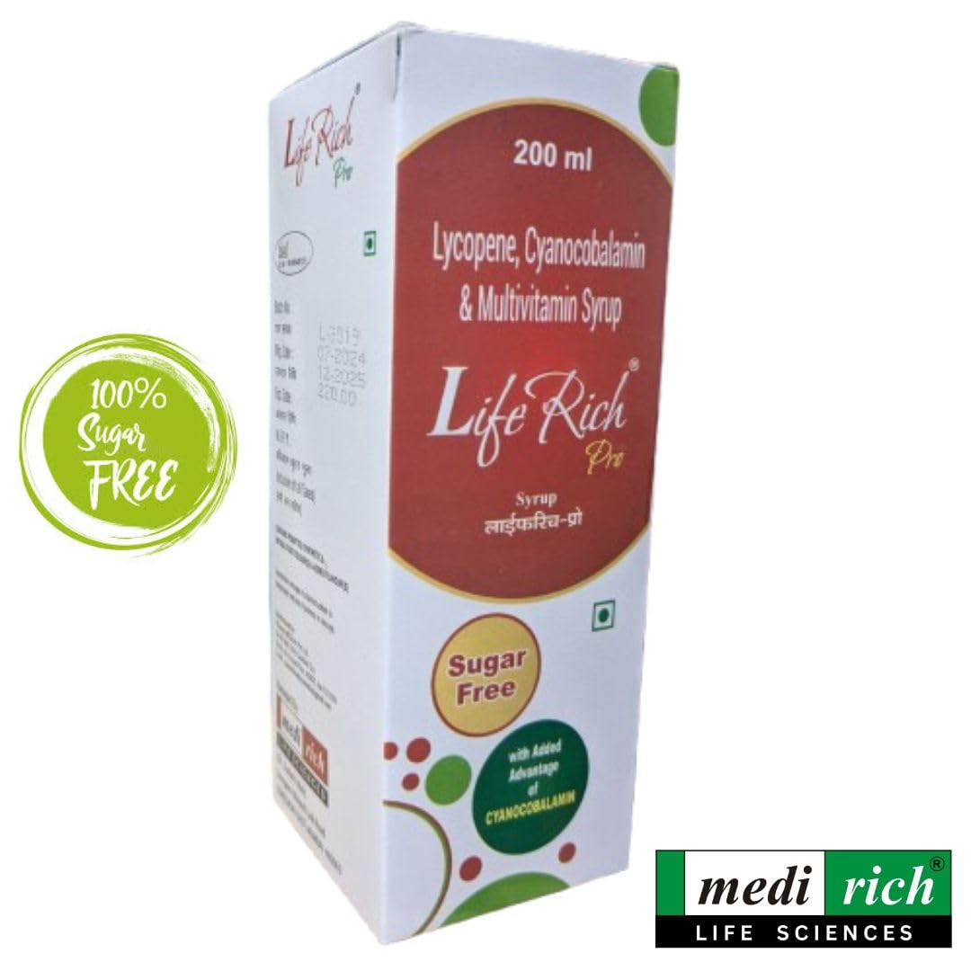 Liferich Pro Multivitamin for Men, Women & Kids | Sugar Free | Lycopene, Antioxidants, Cyanocobalamin, Multi Mineral & Multi Vitamin Syrup | 200 ml Each | Pack of (2) 4