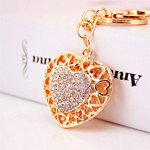 Reizteko Crystal Rhinestone Crystal Heart Shape Hollow Design Keychain Key Ring Key Chain
