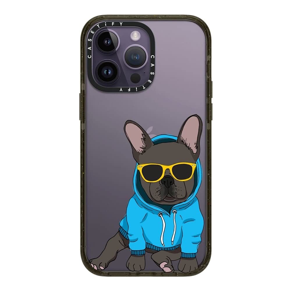 CASETiFY インパクト iPhone 14 Pro Max ケース [MIL規格準拠 (4x MIL-STD-810G)/2.5mからの落下試験をクリア] - Hipster Frenchie Black - グロッシー ブラック