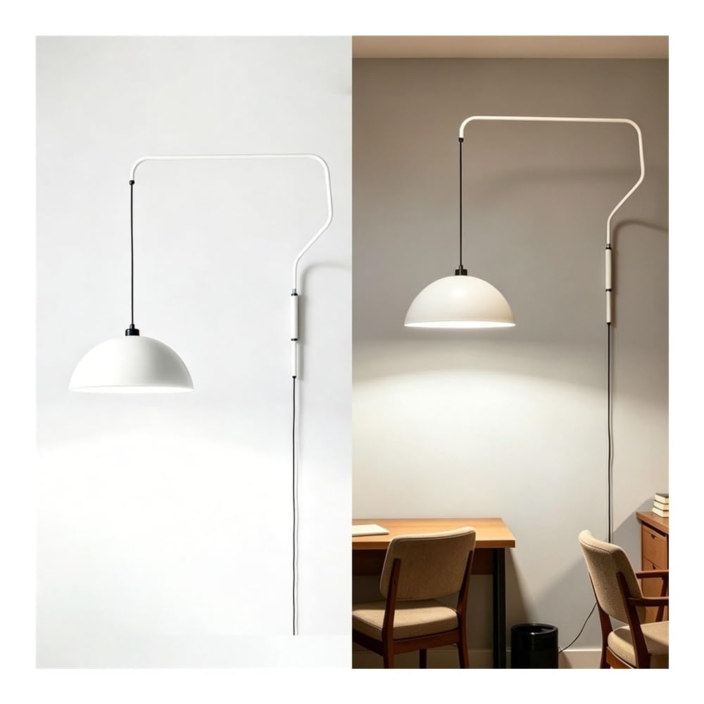 LUOYAOB Mid Century Red Wall Sconce Plug in Swing Arm Wall Lamp Dome Shade Bedside Reading Wall Light for Bedroom Dining Room Hallway Indoor Wall Fixture(White)