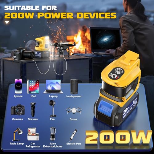 Image of Power Inverter 200W Portable Power Station Generator Compatible with DeWALT, Ecarke Real 200W Supply Charger Adapter with Dual USB,AC Outlet and Type-C with 5Ah Battery & Charger Station Kit