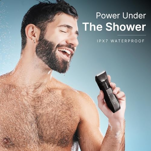 Image of MENHOOD Trimmer 4.0 Foil and Ceramic Dual Head Body Ball Pubic Hair Trimmer for Men Manscaping Closest Shave No Nicks IPX7 Waterproof LED Spotlight USB-C 150 Min