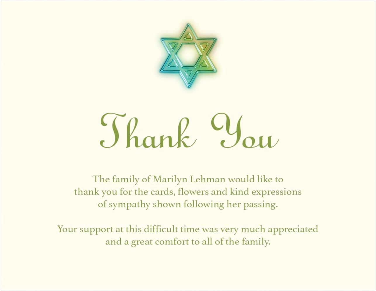 Jewish Sympathy Acknowledgement Cards, Funeral Thank You and Bereavement Notes Personalized