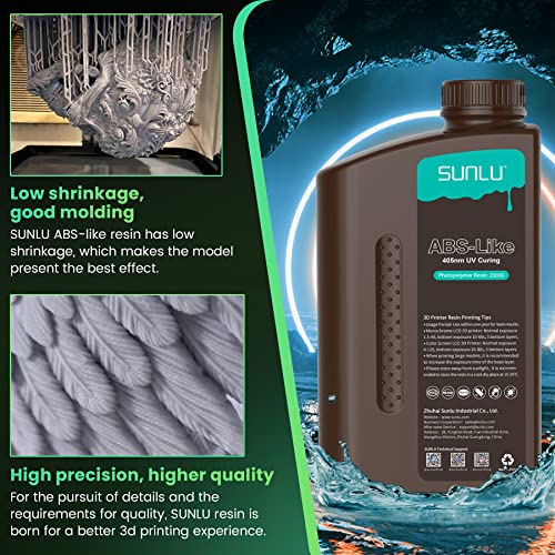 Sunlu 2000G Abs Like Resin For 3D Printer, 405Nm Uv Curing Photopolymer Rapid 3D Resin For 2K 4K 6K 8K Lcd/Dlp/Sla 3D Printers, Non-Brittle & High Precision & Low Shrinkage, 2Kg, Dark Grey #TOP3