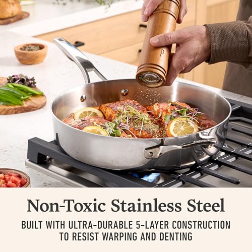 Image of Calphalon Premier Polished 5-Ply Stainless Steel Cookware Set w /Turbo Heat Tech 6 Piece Includes Frying Pans, Pots and Pans Set, Induction, Oven Safe 500F, PFOA Free, Polished Stainless Silver