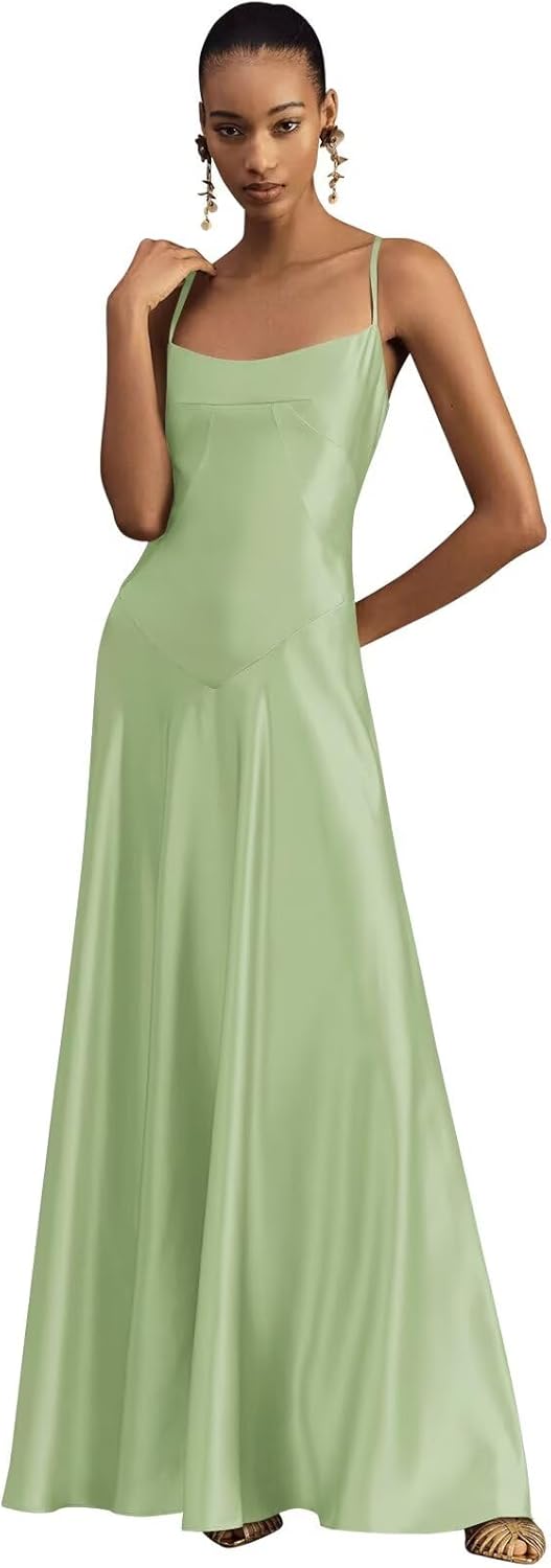 Satin Bridesmaid Dresses Spaghetti Straps Wedding Guest Dress Maxi Formal Gowns