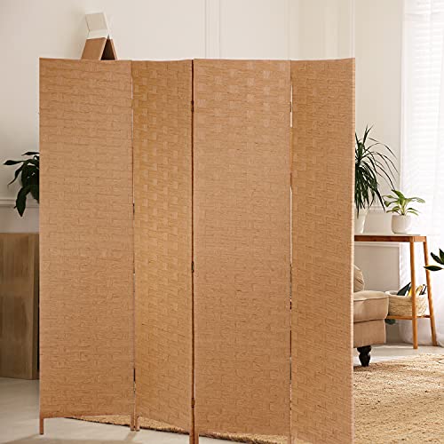 Wood Mesh Woven Design 4 Panel Folding Wooden Screen Room Divider - Thumbnail 2