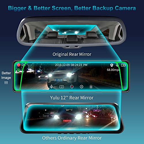 Mirror Dash Cam Car Backup Camera 12" 2K IPS Full Touch Screen 2560P+1080P Resolution Front and Rear View Dual Lens, Adjustable Wide Angle, WDR Night Vision, Parking Monitor, GPS & 32GB Card Included