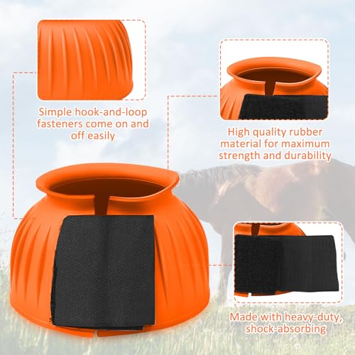 Image of Abbylike Bell Boots for Horses 1 Pair /2 Pair Available, Protect Against Hoof Impact Trauma, Rubber Bell Boots Horse Care for Turnout, No Rub Design Wrap Hook and Loop