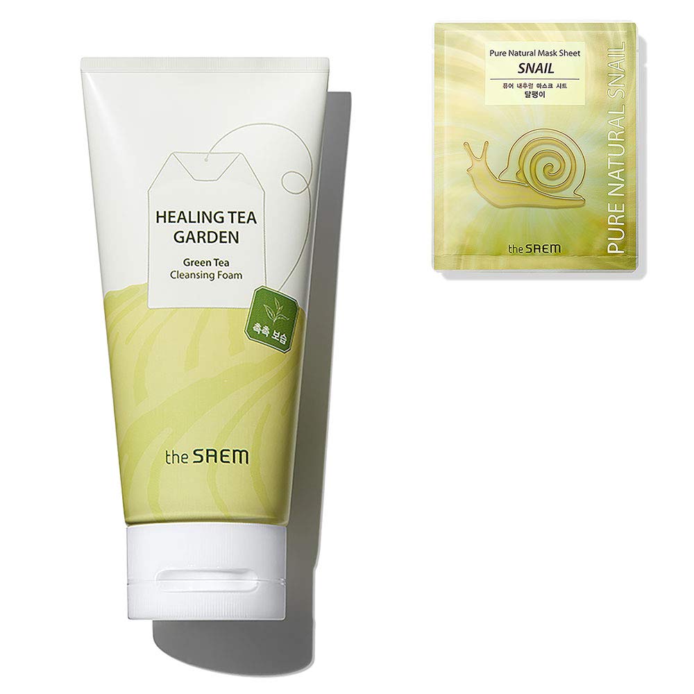 THESAEM] Healing Tea Garden Green Tea Cleansing Foam 150ml + 1 x Natural Facial Mask Sheet Sample (Random)