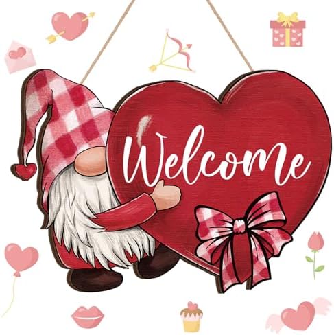 Marsui Valentine's Day Gnome Welcome Sign for Front Door 11.81 x ...