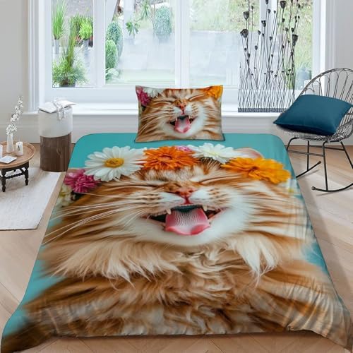 Housse de couette single animaux 135x200cm facile à laver sans repassage garçon