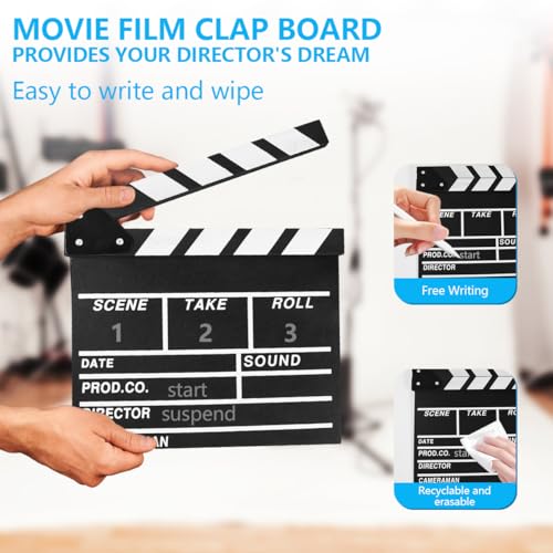 Image of KISEER 12 inchx11 inch Movie Film Clap Board Wooden Movie Clapboard Film Clapper Board (Black)