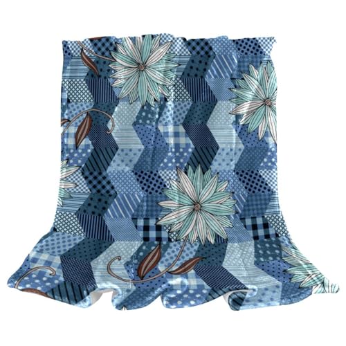 Couverture polaire fleurs bleues contre le froid plaid doux jeté de canapé