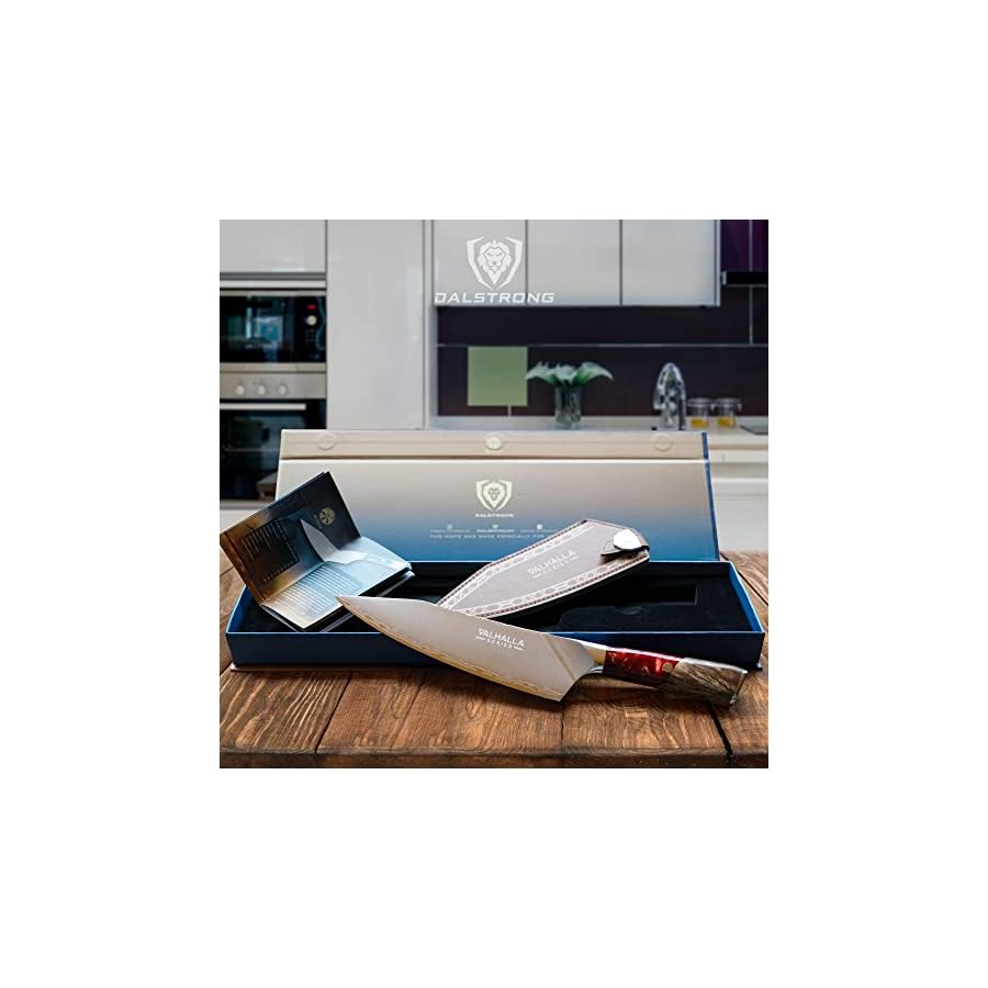 Dalstrong-Chef-Knife-8-inch-Valhalla-Series-9CR18MOV-HC-Steel-Kitchen-Knife-Red-Resin-Wood-Handle-Razor-Sharp-Kitchen-Knife-Cooking-Knife-Chefs-Knife-wLeather-Sheath Dalstrong Chef Knife - 8 inch - Valhalla Series - 9CR18MOV HC Steel Kitchen Knife - Red Resin & Wood Handle - Razor Sharp Kitchen Knife - Cooking Knife - Chef's Knife - w/Leather Sheath