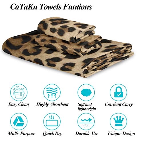 Cataku Towels Set 3-Piece Leopard Towel Bathroom Sets 1 Bath Towel 1 Washcloth 1Hand Towel Animal Print Towel Set Of 3 Soft Multifuntion For Home Kitchen Hotel Gym Swim Spa. #TOP2