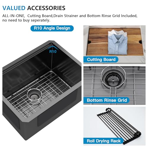 Image of 24 inchx18 inch Undermount Laundry Utility Sink Workstation - Gunmetal Black NANO-PVD, 16 Gauge 304 Stainless Steel, 12 Inch Deep Single Bowl Sink Basin for Laundry Room, RV or Utility Use