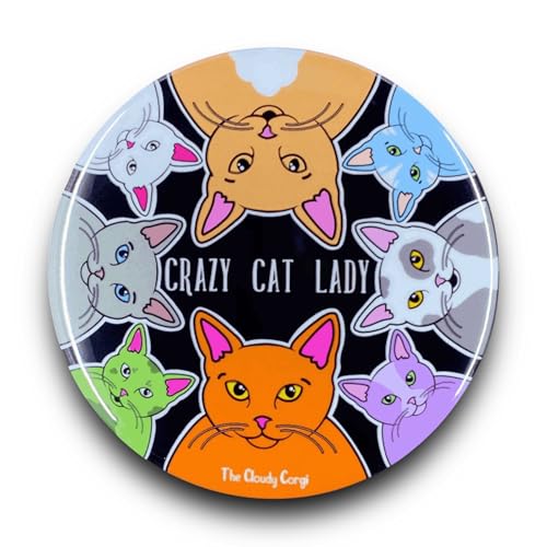 Crazy Cat Lady Pinback Button, Funny Pet Portrait Art Gift, Handmade Accessories 2.25