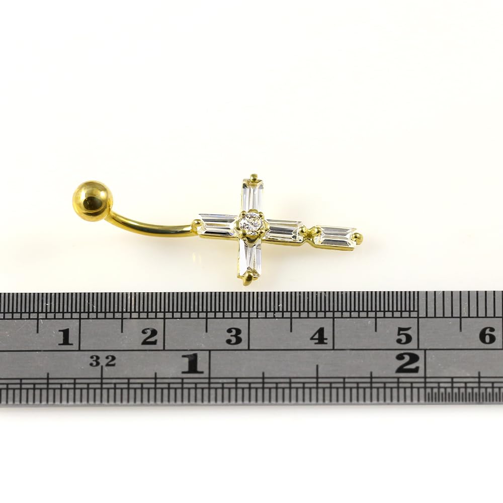 Piercing para ombligo de oro amarillo macizo de 14 quilates con circonita cúbica, joyería para ombligo de 14 quilates, calibre 14, 14 Gauge - 12mm Length, Circonia cúbica, Circonia