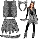 Newcotte 7 Pcs Halloween Werewolf Accessories Wolf Costume Wolf Ear and Tail Costume for Cosplay Party Costumes Supplies (Medium)