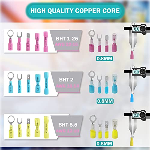 Clamply 320Pcs Heat Shrink Wire Connectors Kit, (22-10 Awg) Waterproof Marine Grade Electrical Connectors, Fork Ring Wire Crimp Butt Connectors For Automotive Boat Truck Wiring Stereo Wire Joints #TOP2