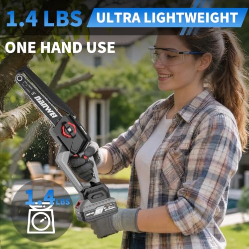 Image of NANWEI 8 Inch Cordless Chainsaw for Tree Trimming & Wood Cutting, Lightweight Handheld Mini Chain Saw with 2 x 4.0Ah Batteries, Brushless Motor for Long Runtime & Low Noise