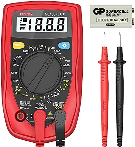 Etekcity Digital Multimeter, AC DC Voltmeter Amp Volt Ohm Current Meter, Electrical Voltage Outlet Circuit Tester With Continuity Resistance Diode Test ,Two Build-In Ceramic Fuses, Red, MSR-R500