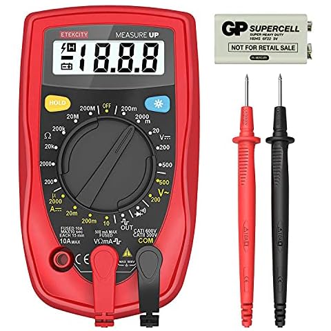 Etekcity Digital Multimeter, AC DC Voltmeter Amp Volt Ohm Current Meter, Electrical Voltage Outlet Circuit Tester With Continuity Resistance Diode Test ,Two Build-In Ceramic Fuses, Red, MSR-R500 Cover