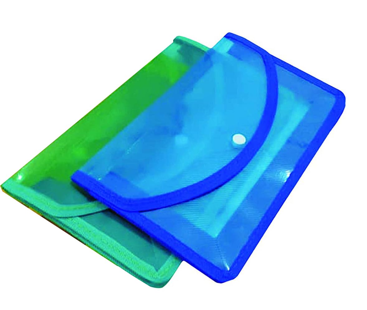 Borsa flessibile in plastica con bottoni, porta assegni, portadocumenti, porta passaporti (15 x 25 cm) (confezione da 2, multicolore)