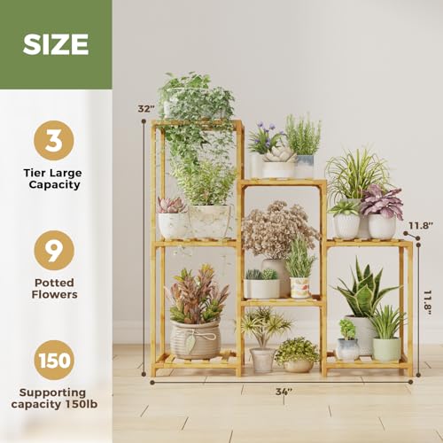 image for Bamworld Bamboo Plant Stand Indoor Boho Plant Shelf Tiered Plant Rack 