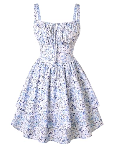 Image of Scarlet Darkness Floral Mini Corset Dress for Women Teen 2026 Summer Spring Flowy A-Line Sundress with Pockets