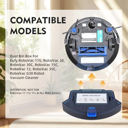 Image of Dust Bin Box Compatible with Eufy RoboVac 11S, 15C, 30, 30C, 35C, 25C, 12, 15T, 35C, G30 Robot Vacuum Cleaner - Waste Collection Dustbin Box Replacement Accessories Spare Parts