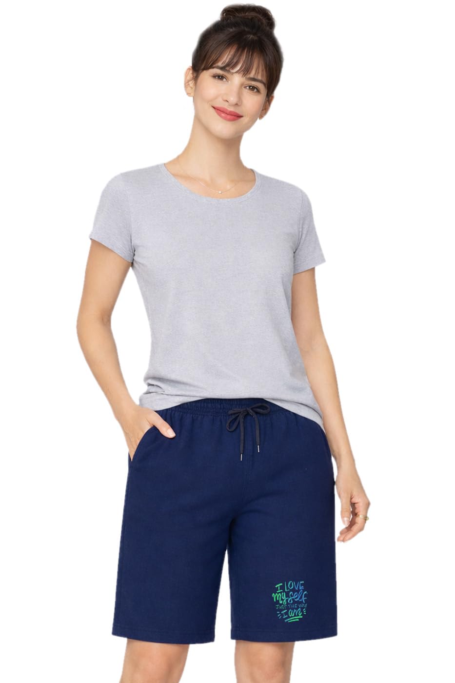 buy that trendz Womens I Love Myself Printed Cotton Shorts One Side Zipped Pockets Regular Fit Printed Casual Knee Length Casual Shorts-picture-10