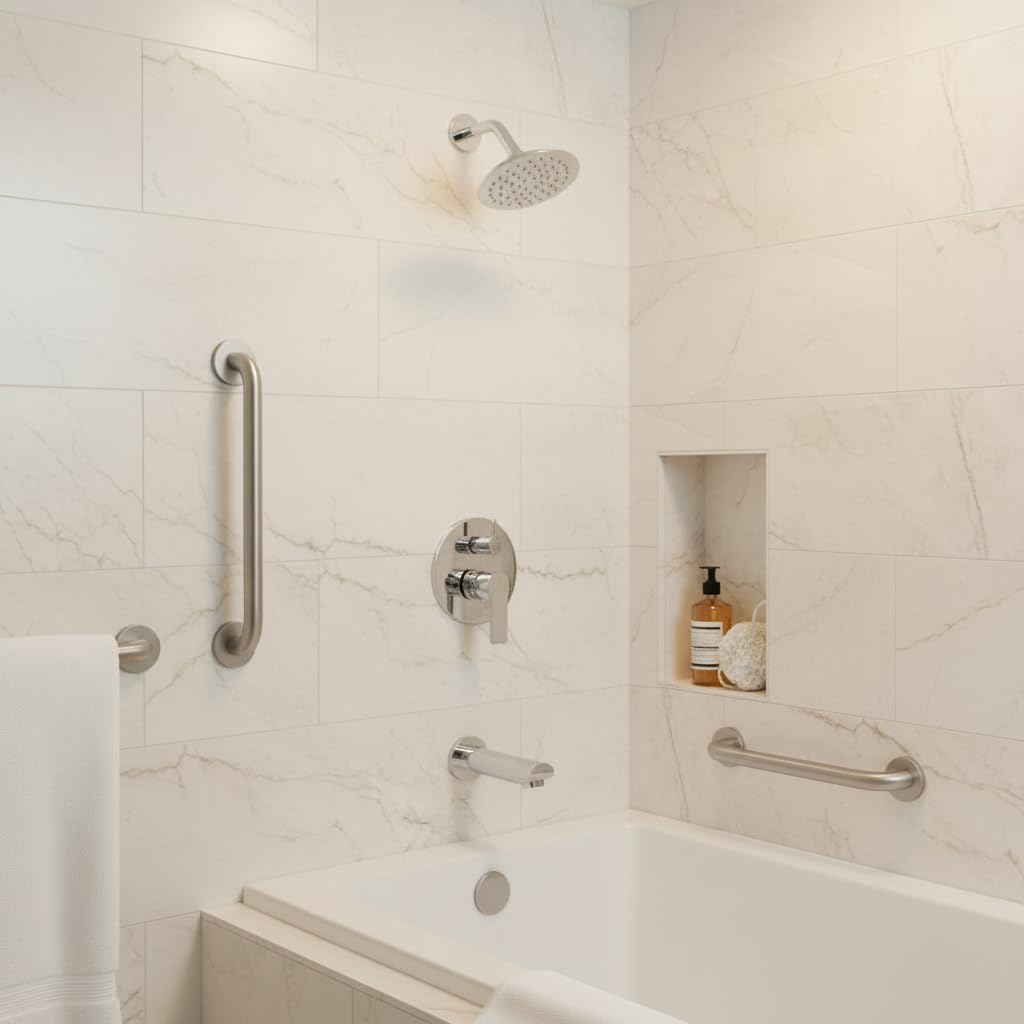 Dakota Isabella Wall-Mounted Tub & Shower Faucet Set – Chrome – 2-Handle Valve with Shower Head & Tub Spout – Contemporary Bathroom Bath Fixture, DSF-30BTS00.