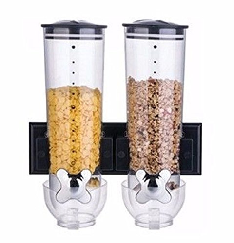 Double Cereal Dispenser Dry Food Storage Container Dispense Machine White Black (Wall Mounted Double Black)