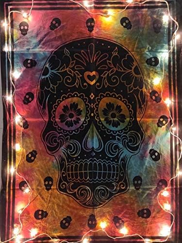 Miniatura 6 de ICC - Tapiz de calavera en blanco y negro, tapiz de azúcar, esqueleto humano, decoración de pared, hippie (póster múltiple)