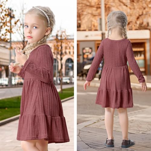 Image of Toddler Baby Girl Long Sleeve Dress Girls Knit Sweater Dresses Tiered Kids Swing Holiday Clothes Fall Winter